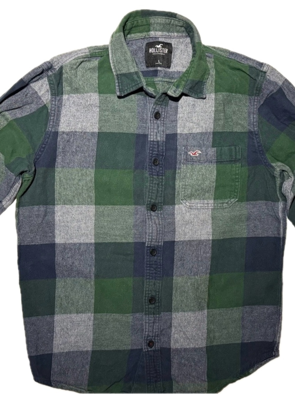Hollister Green Plaid Flannel Shirt Size Large Men's / Oversized Women's
